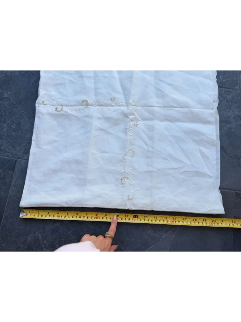 Madeira linen cotton table cloth square cream off white, floral details 44x44